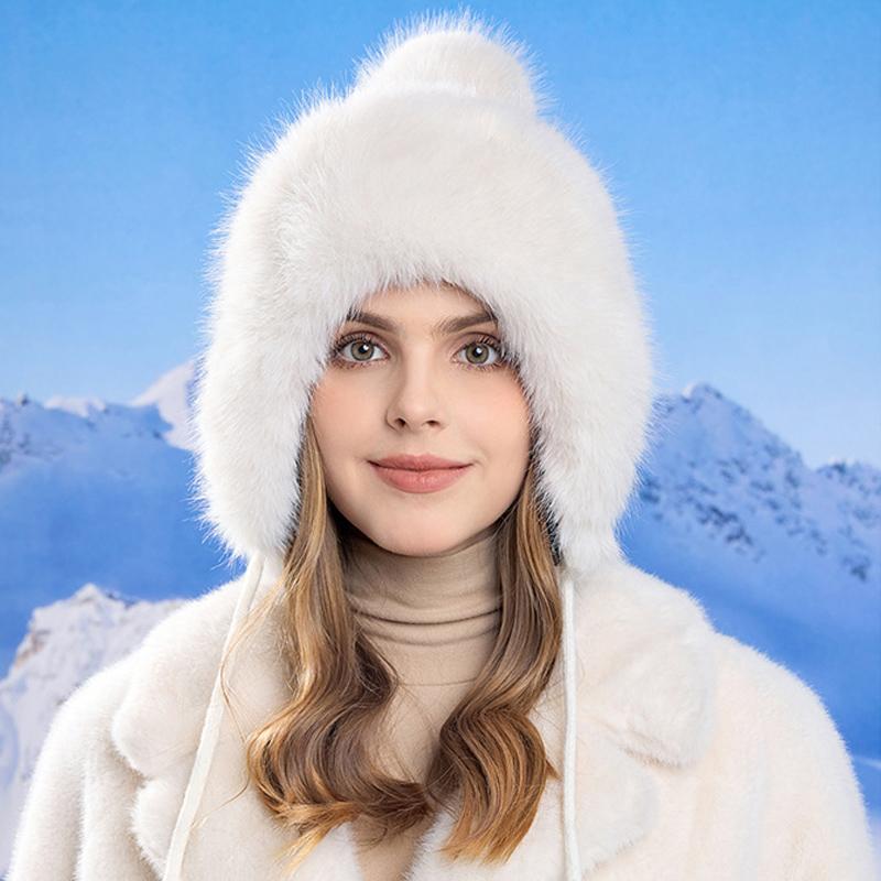 Winter Thick Coldproof Cap Plush Ball Warm Ear Protection Cap Women's Big Head Circumference Bomber Hat