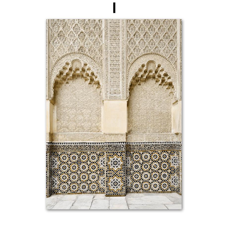 Biserica islamică arc ușă fațadă caligrafie flori perete imprime artă pictură pânză poster nordic imagini decor pentru camera de zi