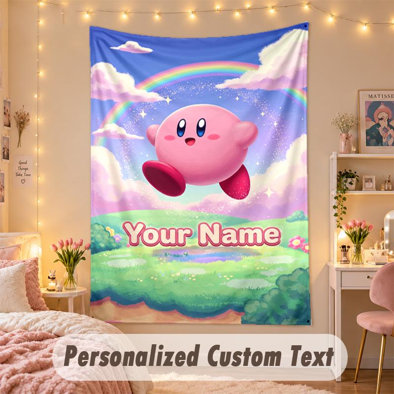 Custom Personalized Tapestry,Kirby Print Custom Name Text Wall Art Hanging for Bedroom