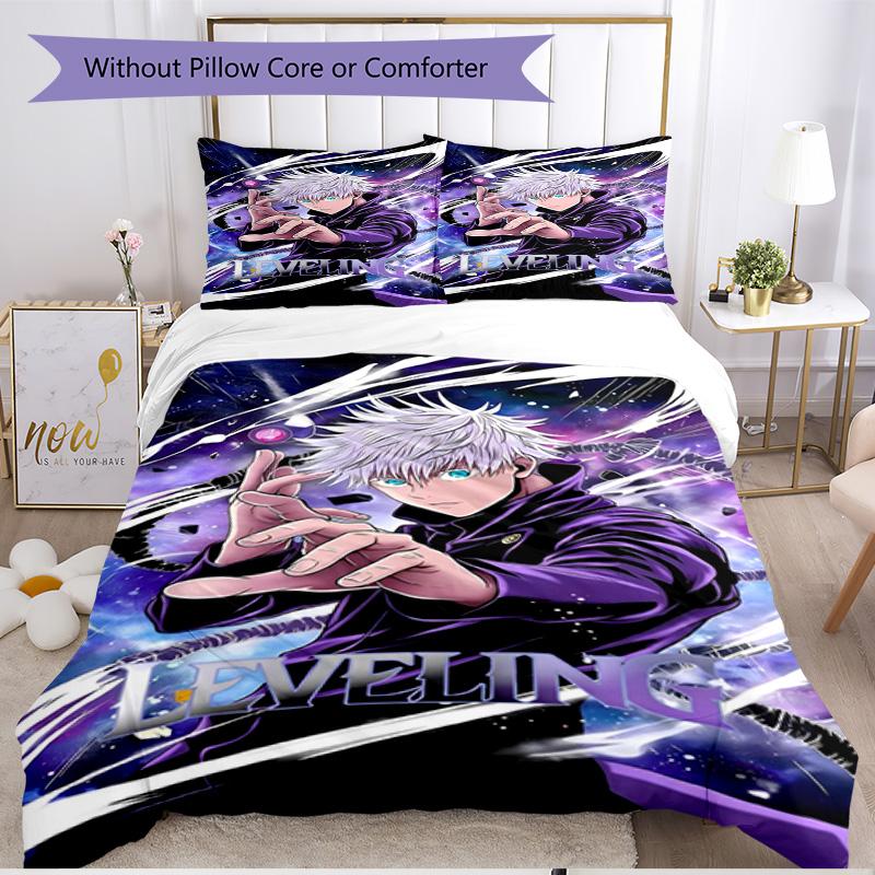 Juego de funda nórdica de 3 piezas (1 funda de edredón + 2 fundas de almohada, sin núcleo), Juego de Ropa de Cama Suave para Todas las Estaciones con Estampado de Jujutsu Kaisen, Regalo de Decoración para Dormitorio del Hogar