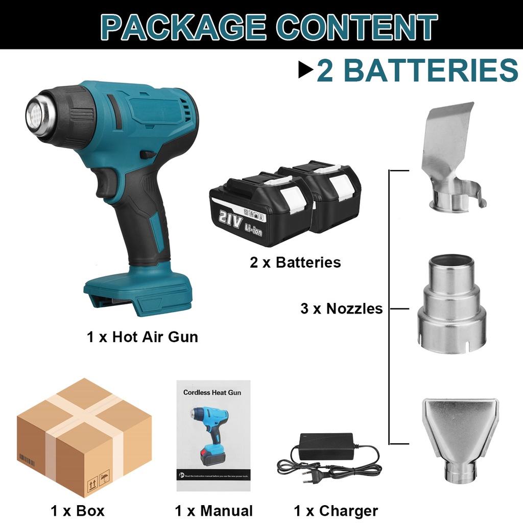 Pistolas de calor elétricas sem fio, 1000w, ar quente, ferramenta elétrica, secador para solda, ferramentas de embalagem retrátil, bateria de 18v