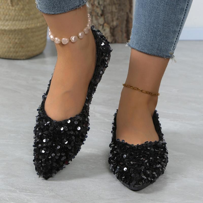 Sequin Designer  Spring  Style  Round Toe Non-slip Flat Shoes Casual Comfortable Shallow Mouth Women s Loafers 36