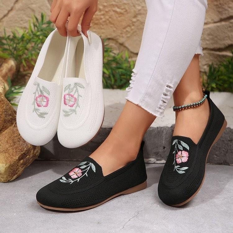 Foreign Trade New Summer Breathable Mesh Women's Single Shoes Embroidered Shallow Mouth Chinese Style Mother Shoes Light and Comfortable Doudou Shoes