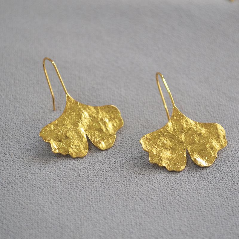 Vintage Gold-Plated Maple and Ginkgo Leaf Earrings for Women