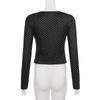 European & American Sweet Polka Dot Puff Sleeve Cropped Top with Button-Up & Round Neck - Slim Fit, Long Sleeve