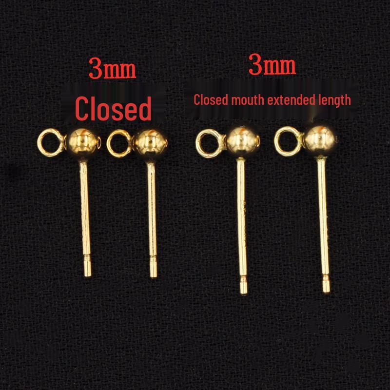 14K Gold Filled Round Bead Ear Pins: Ball Stud Earrings with Ring for DIY Jewelry Accessories.