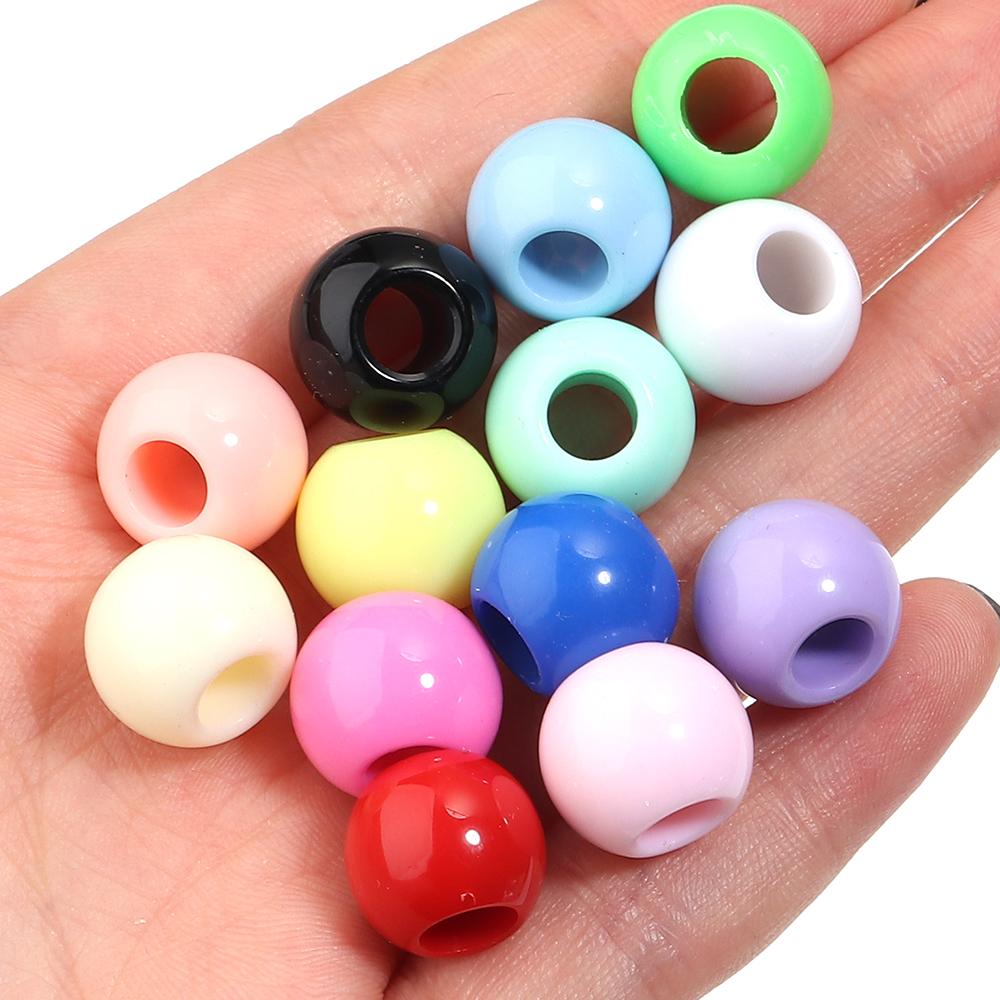 50pcs/lot Acrylic Big Hole Beads Solid Color Round Loose Spacer Beads For Jewelry Making DIY Charm Bracelet Necklace Accessories