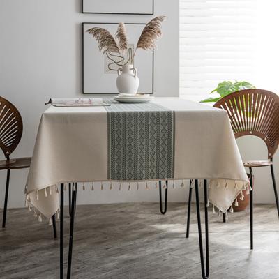 Polyester Jacquard Geometric Rhombus Tassel Rectangular Coffee Table Dining Table Cloth Cover Lace