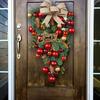 Christmas Teardrop Door Swag, Upside Down Hanging Wreath with Burlap Bow, Xmas Balls & Pine Cones, Farmhouse Front Door Holiday Wall Decor
