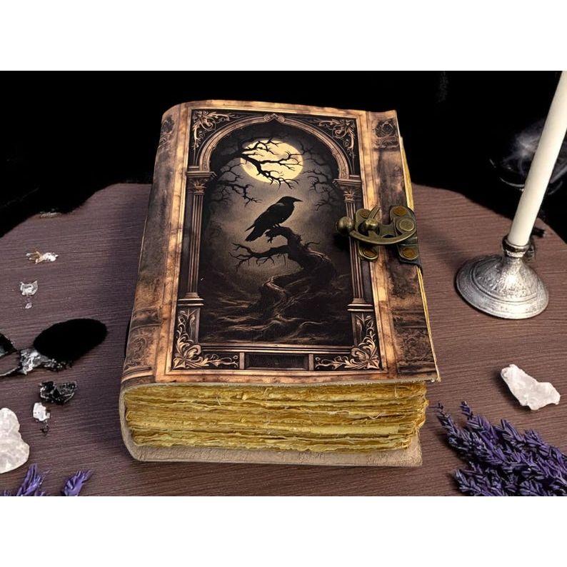 Grimoire Leather Journal – Witchcraft Book of Shadows with Lock |  Deckle Paper Gothic Wiccan Spellbook Halloween Gifts