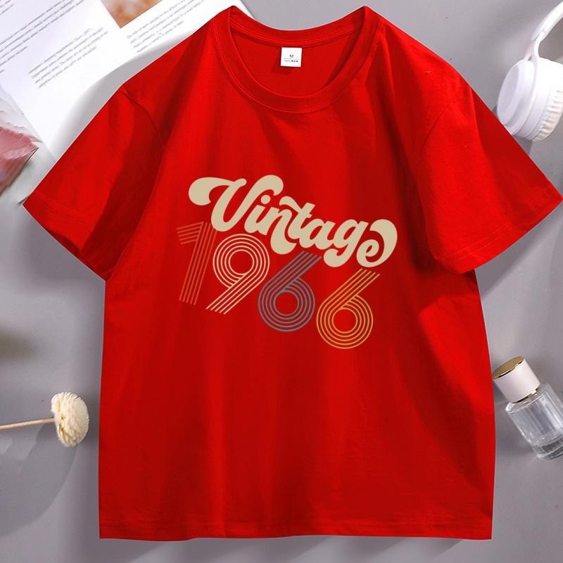 Vintage 1966 Retro T-Shirt 60th Birthday Short Sleeve Tshirt Pullover Round Neck Cotton Short Sleeve T Shirt Breathable Clothes
