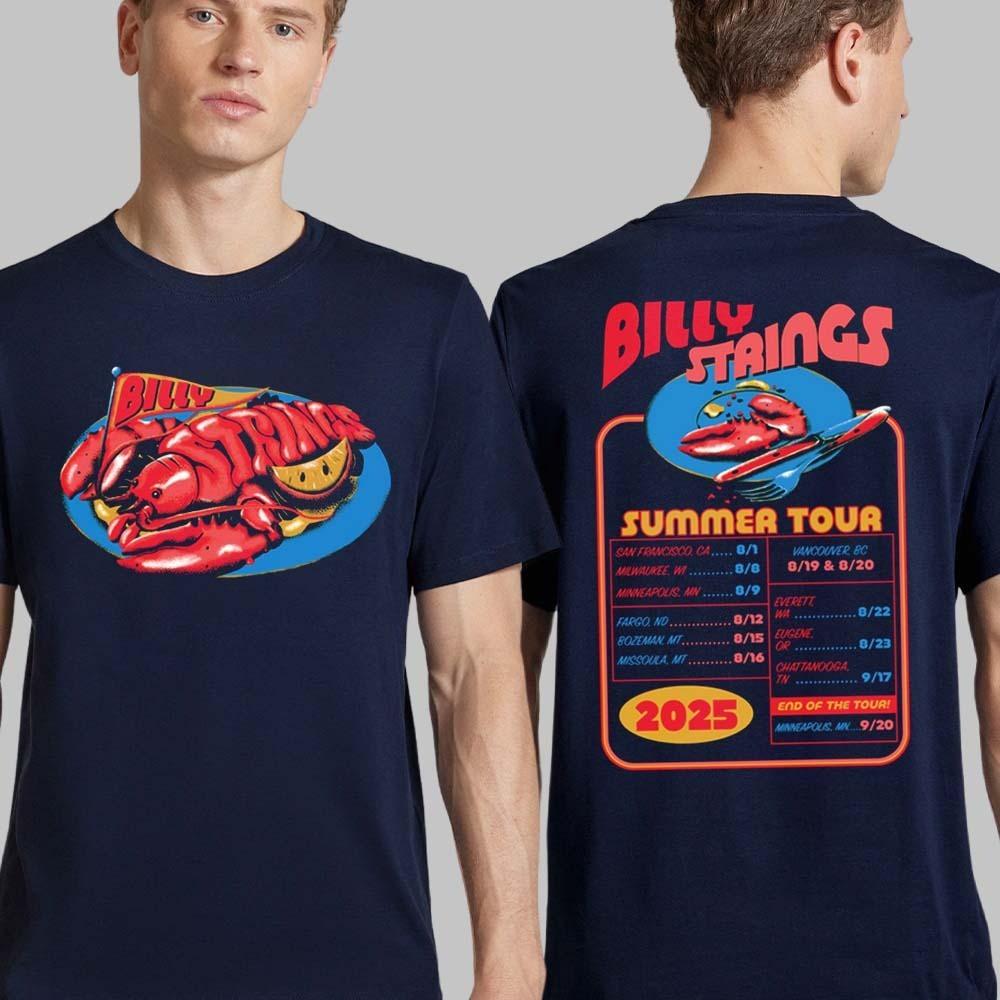 

Billy Strings Summer 2025 Tour Merch Lobster With Dates Two Sided T-Shirt XL