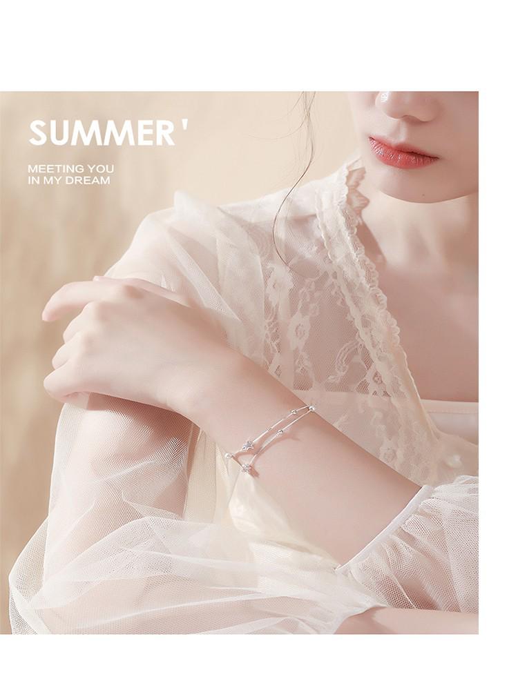 S925 Silver Double-Layer Star Frosted Bead Bracelet for Women - Simple Jewelry Gift for Christmas or Valentine's Day