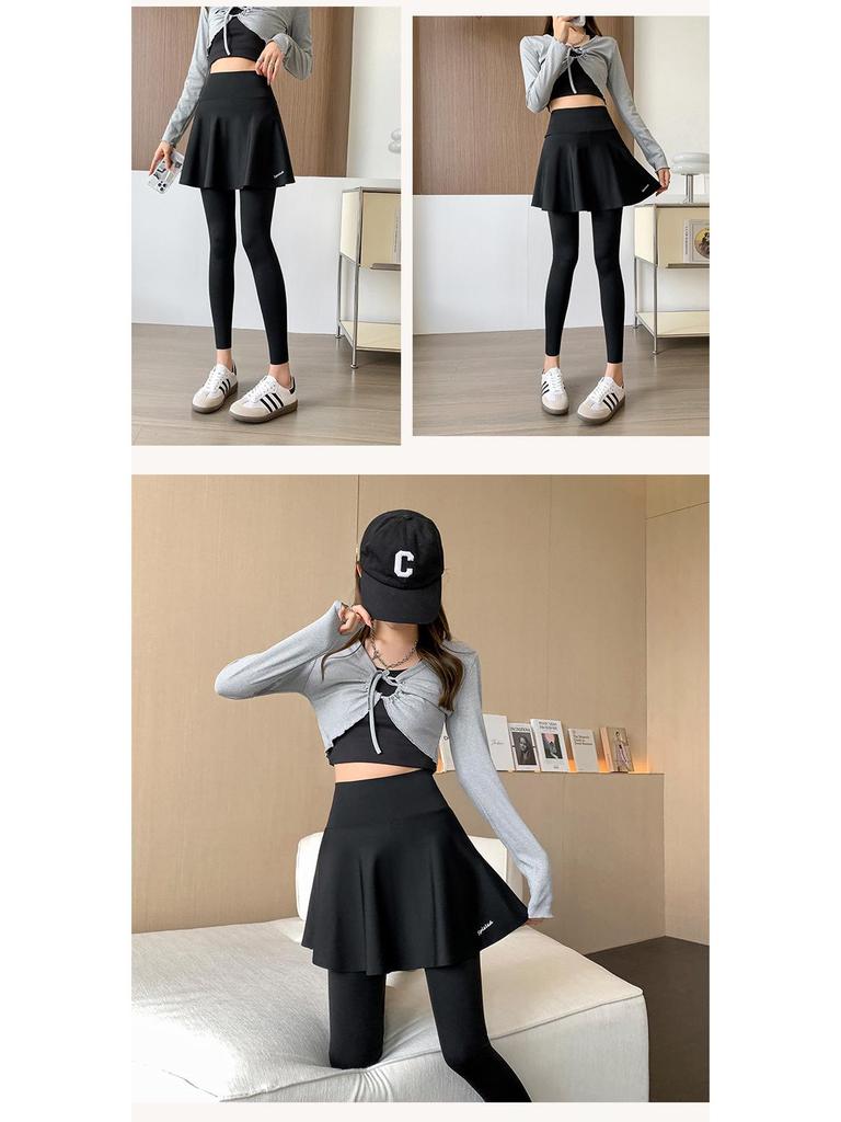 Versatile Women's Slimming Plus Size Yoga Leggings with Skirt Overlay - Nine-Point Summer Pants