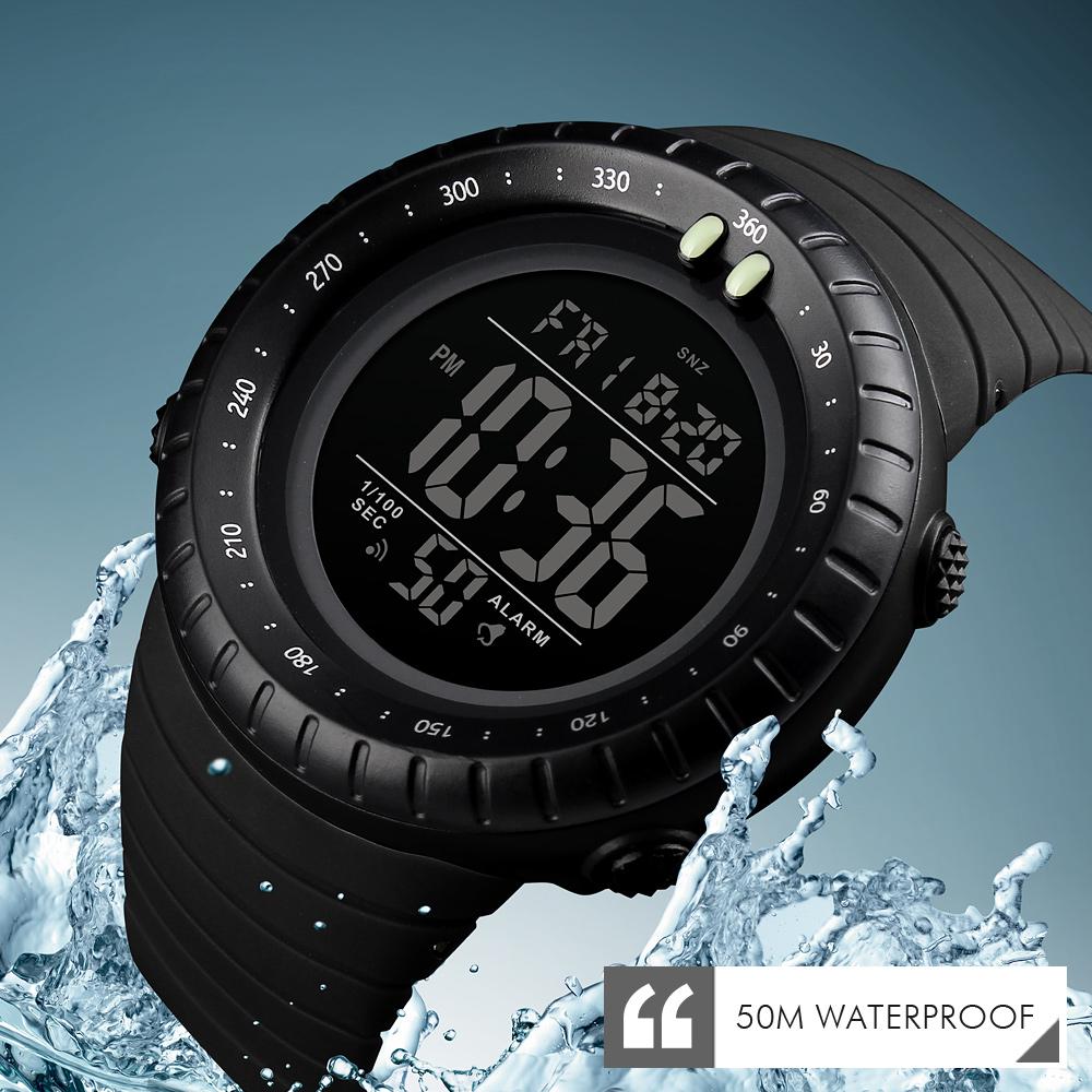 SKMEI Orologio Sportivo Digitale Uomo – Impermeabile 50m, Cronometro, Sveglia, Display LED, Cinturino PU – Nero, Quadrante 5,2 Cm