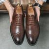 Spring and Autumn New British Business Round Head Leather Shoes Men's Carved Brock Dress Derby Shoes Office Wedding Shoes