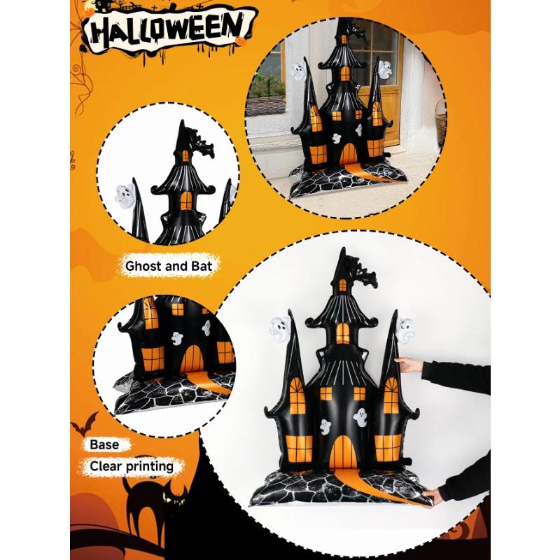1pc Halloween 58-inch Super-large Haunted House Castle Standing Aluminum Foil Balloon, Horror Halloween, Haunted House Party