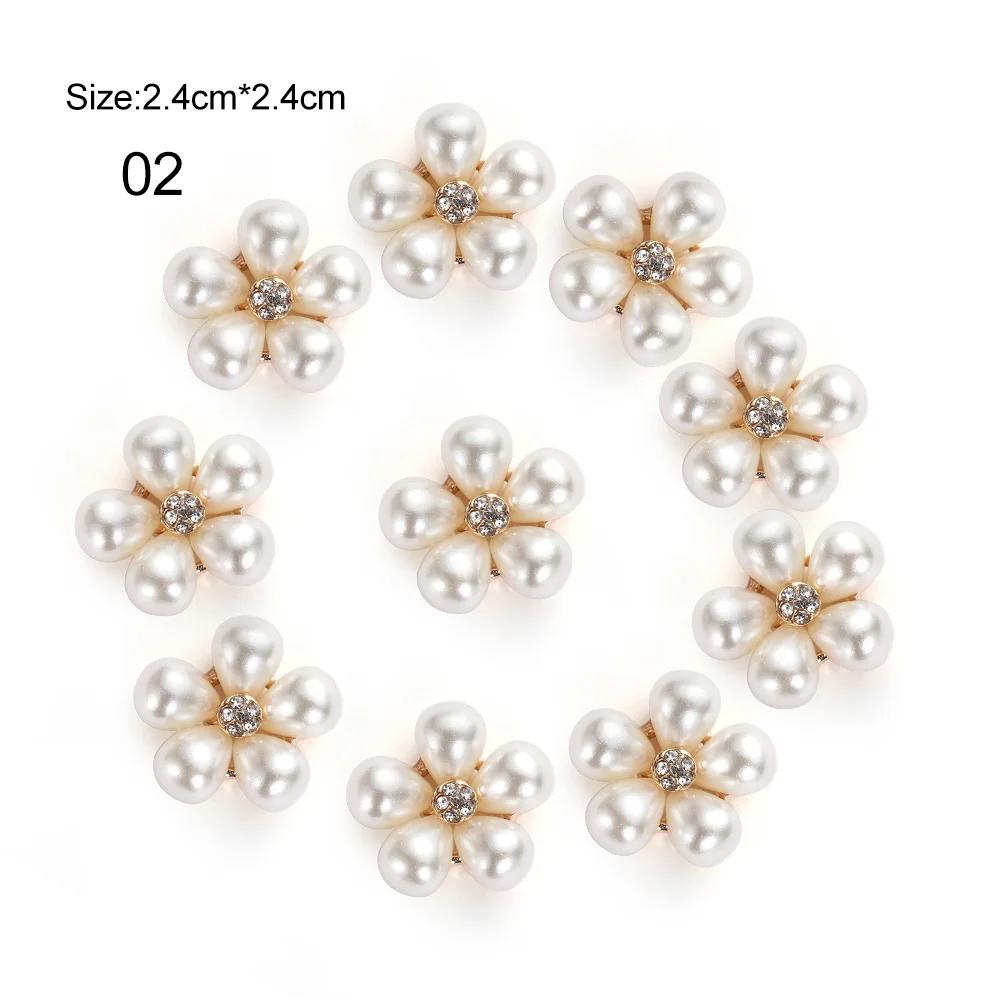 10pcs DIY Crafts Flower Rhinestones Buttons Pearl Button Wedding Decoration Diy Alloy Cryustal Bow Accessories Sewing Button