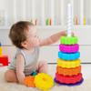 Montessori Rotating Rainbow Tower Baby Stacking Puzzle Toys Children Develop Motor Skills Game Spinning Stacking Toys Kids Gift