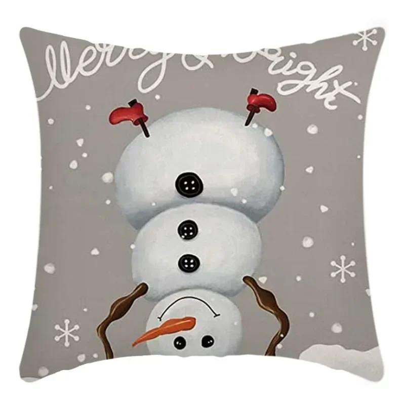 40/45cm Christmas  Cotton Linen Decorative Navidad Elk Snowman Santa Tree Cushion Cover Sofa Pillow Case