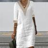 V-neck Half Sleeve Thin Beach Dress Women Elegant Lace Stitching Casual Dress Streetwear