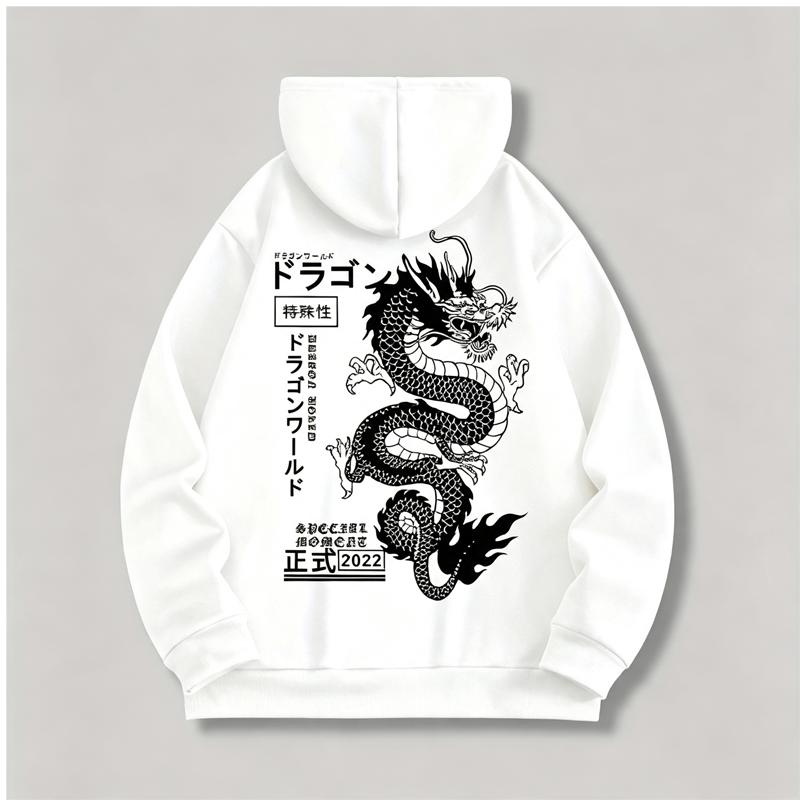 Hooded Sweatshirt And Fleece Casual All-Match Dragon Series Print Sweatshirt