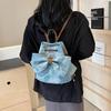 Suede bow backpack women's new texture small bag simple large capacity drawstring bucket backpack