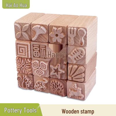 16-Piece Handcrafted Solid Wood Stamps for Clay Sculpting and Cartoon Mooncake Textures