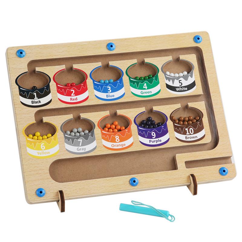 Wooden Magnetic Marble Maze: Children’s Color Sorting & Counting Game