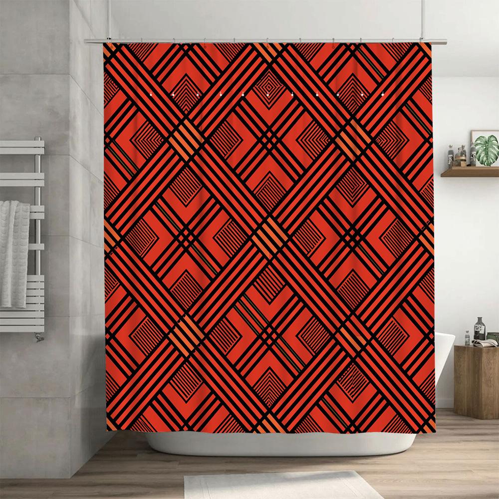 Modern Red Pattern Shower Curtain Waterproof Decorative Bathtub Liner for Bathroom Accessories Red 80 X 126 (set Includes Shower