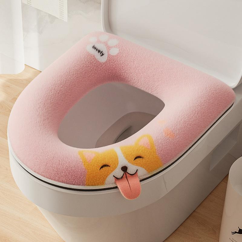 Χαριτωμένο Cartoon Χοντρό Ματ Κάλυμμα Καθίσματος Τουαλέτας Χειμερινό Ζεστό Μαλακό Πλέσιμο Θήκη Καθίσματος Χαλακιού Κάλυμμα Κάλυμμα Τουαλέτας Αξεσουάρ μπάνιου