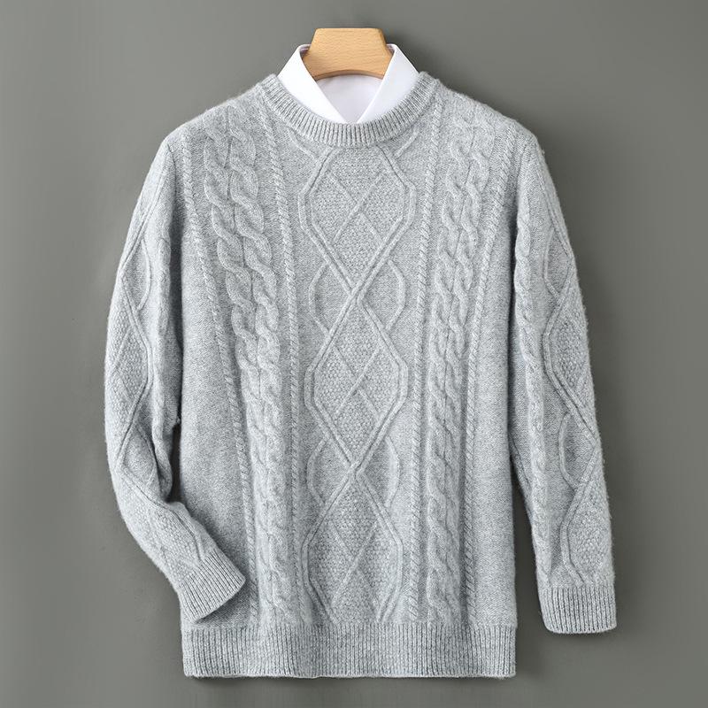 Men's Wool Round Neck Sweater - 2025 Fall/Winter Fashion Knitwear, Casual Loose Fit, Thickened Base Layer