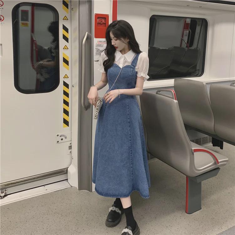 Women's Chic French-Style Denim Overall Skirt - Retro, Sweet, and Elegant Hong Kong Inspired Design