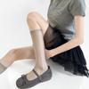 French Pure Desire Vertical Stripe Floral Jacquard Silk Stockings - Spring/Summer, Thin Light Gray, High-End Lace Calf Socks