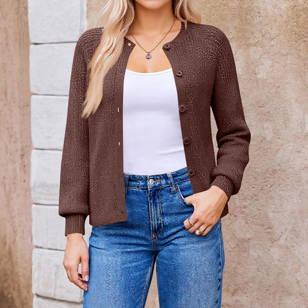 Women's Knitted Cardigan Short Knit Round Neck Open Front Sweater Button Down Elegant Casual Cardigan For Women