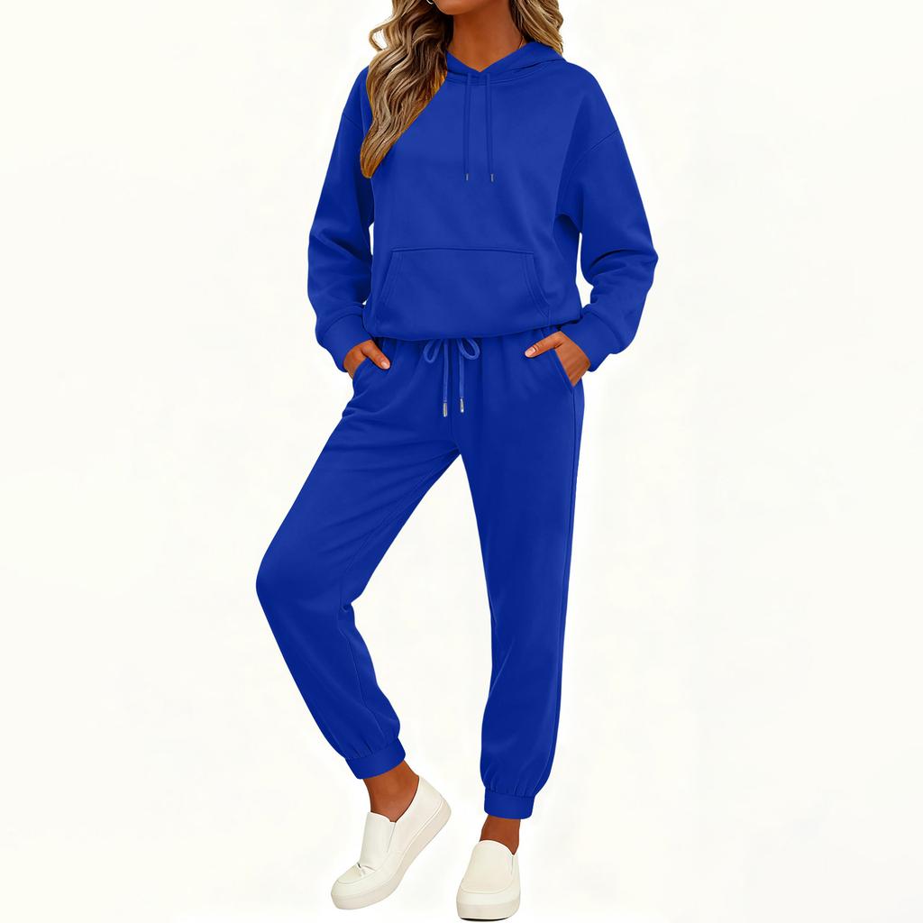 Women's Fashion Casual Solid Color Loose Hooded Sweatshirt Suit