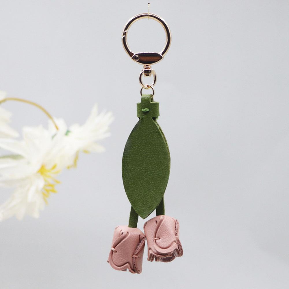 Leather Tulip Flower Shaped Bag Pendant Car Keychain Hand Rope Women Bag Accessories New Elegant Hand Bag Rope Accessories 2025
