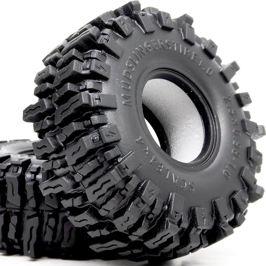 HOBBYSOUL 1.0 Tires 64 * 25mm 1.0 Mud Slingers Tires Super Soft Sticky 1.0 Crawler Tyre For RC 1/18 TRX4M 1/24 SCX24 FCX24 Upgrade