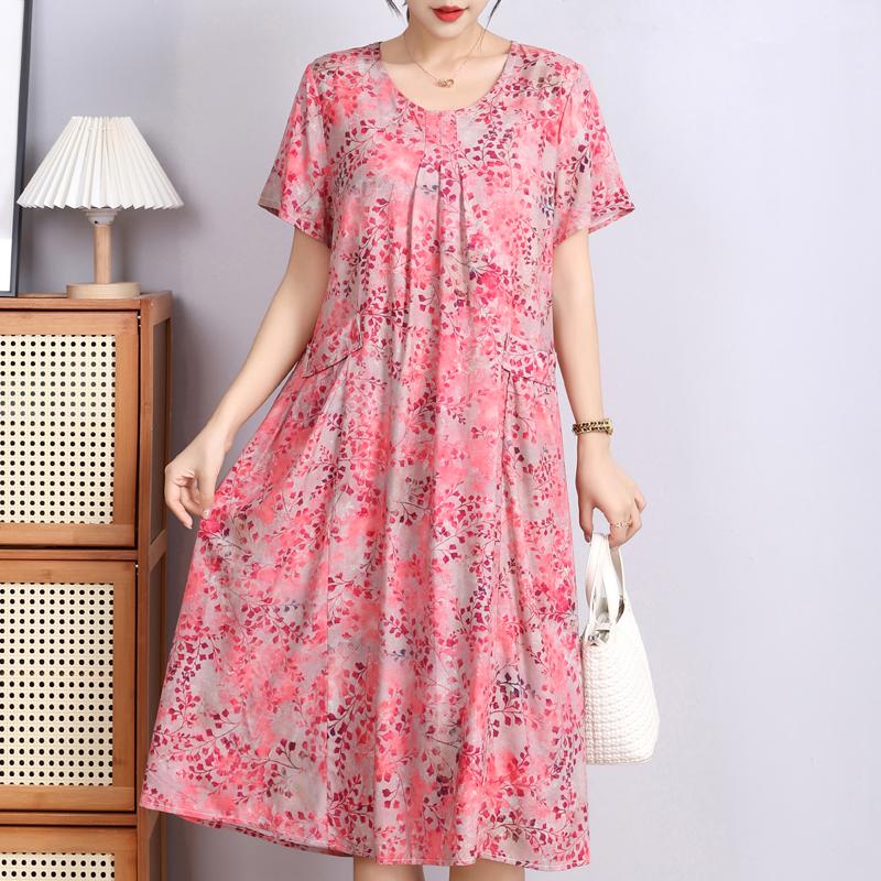 Elegant Woman Summer Dress Casual Loose Short Sleeve Long Dresses Plus Size Woman Clothing