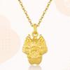 Year of the Dragon Biting Money Pendant: Brass Sand Gold Zodiac Necklace