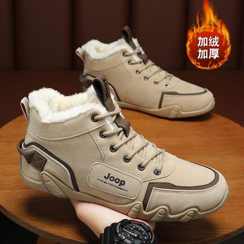 Snow Boots Men's Winter Warm Velvet Northeast Thickened Martin Boots Trendy Versatile High-top British Style Tooling Boots Cotton Shoes