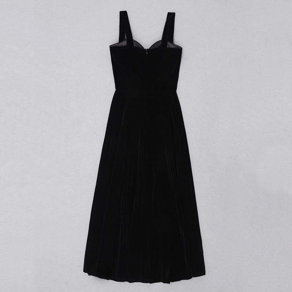 Retro Velvet Spaghetti Strap A-line Party Dress for Women