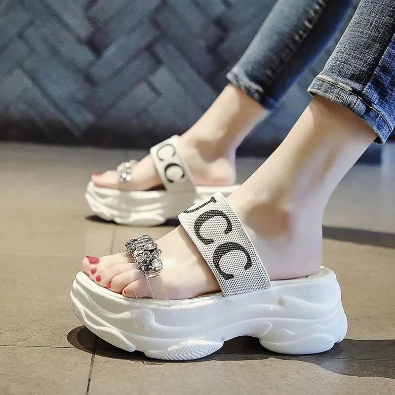 2025 New Summer Women Wedges Sandals Beach Casual Woman Platform Open Toe Shoes Ladies All-match Rhinestone Sandals
