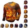 T-shirt à manches longues et col rond pour homme avec imprimé Halloween Coupe ample Haut décontracté