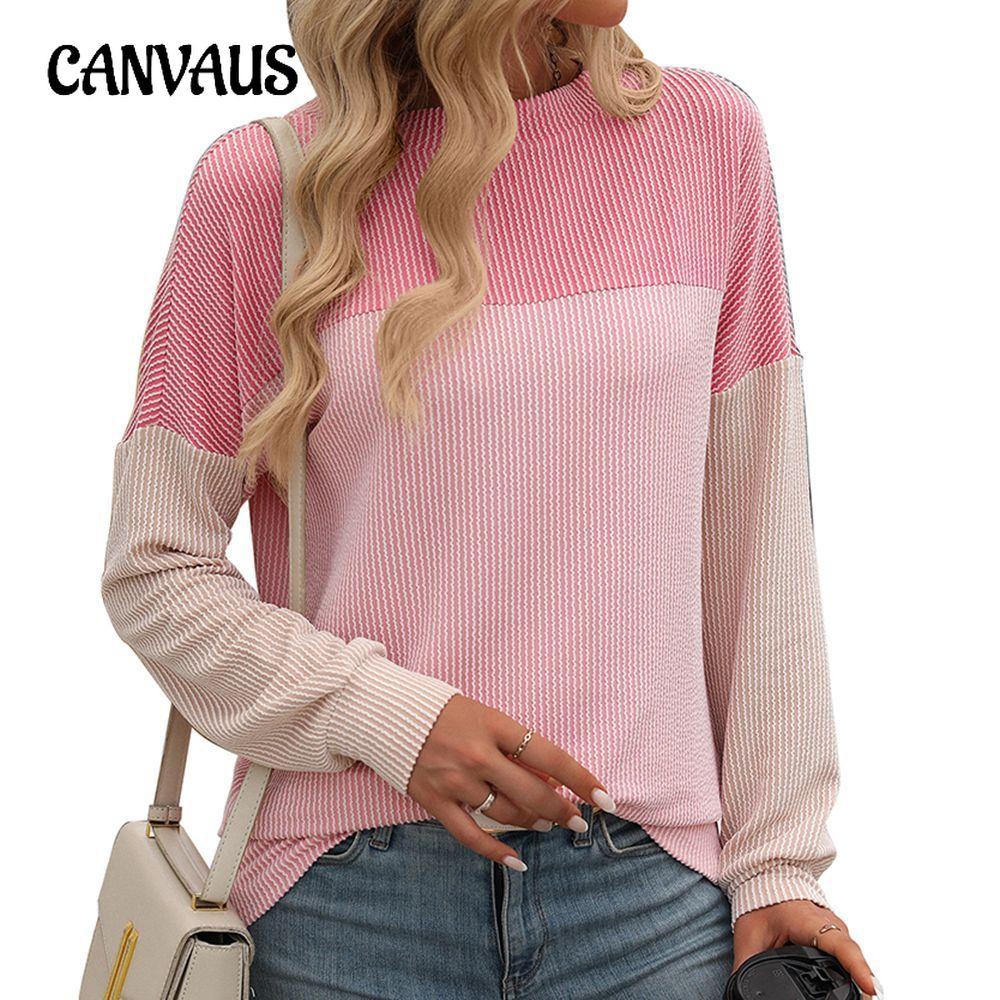Loose Long Sleeve Colour Block Top Women Spring Autumn Round Neck Twisted Stripe