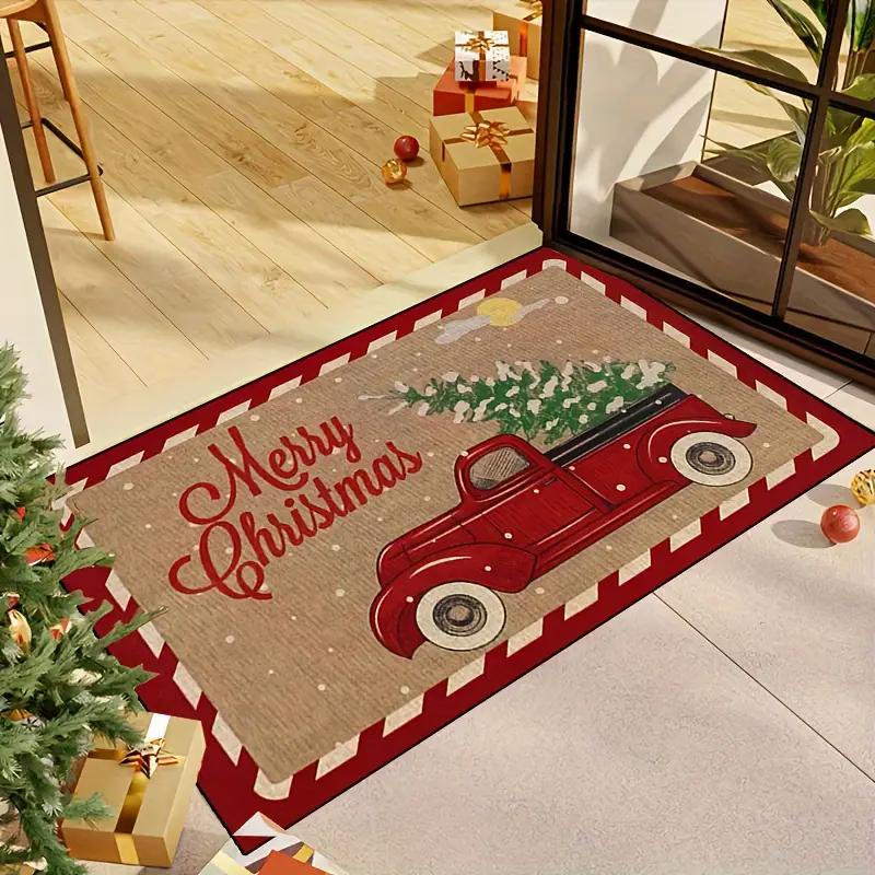 Red Truck Merry Christmas Doormat Stain-Resistant and Wear-Resistant Entryway Mat Living Room Rug Holiday Home Decor