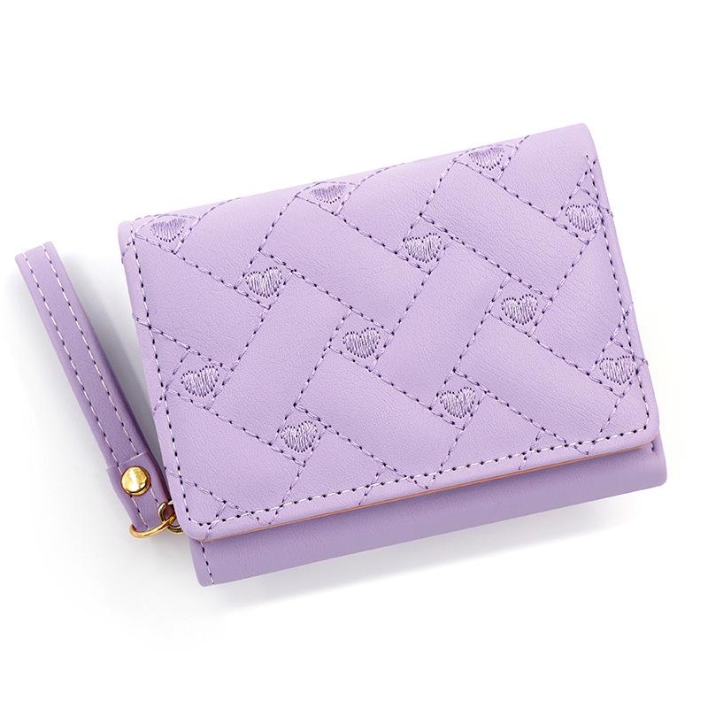 Women's Tri-Fold Embroidered Heart Wallet with Multi-Card Slots and Leather Coin Purse