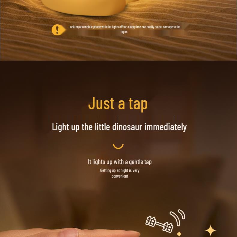 Cute Dinosaur LED Night Light - Silicone Tap Light & Creative Birthday Gift for Kids