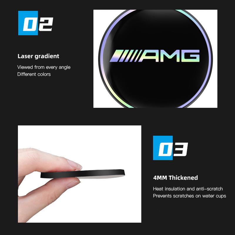 AAVP1 2Pcs Car Emblem Coaster Water Cup Pad Color Anti-Slip Mat For Mercedes Benz AMG GLC W203 W206 W220 W205 W211 W212 W201 W210 W108