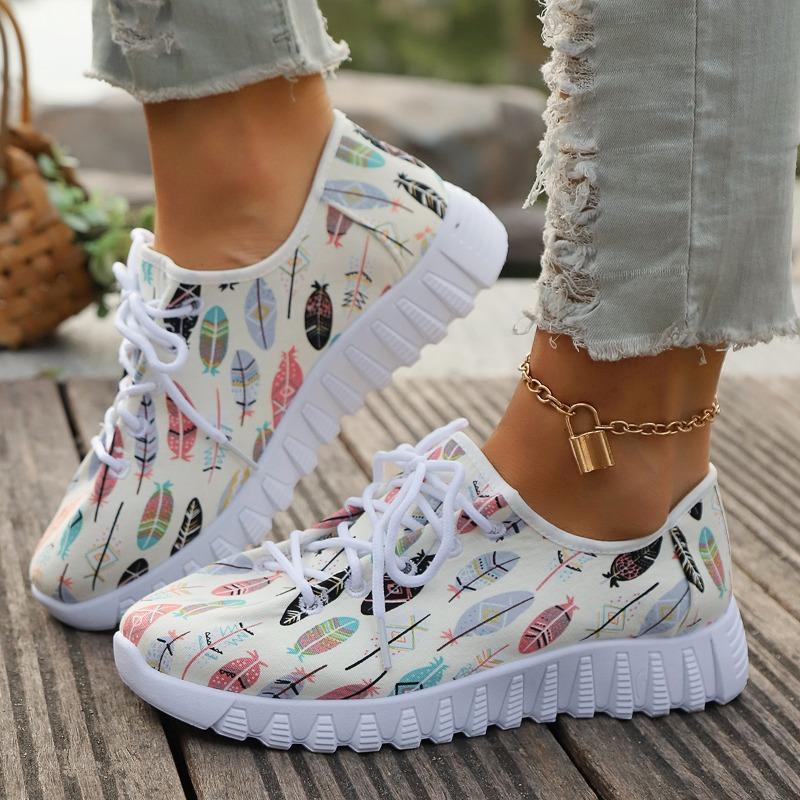 Fashion 2025 Autumn Shoes for Women Fashion Printed Women's Sneakers Casual Lace-up Platform Shoes Light Breathable Ladies Running Shoes